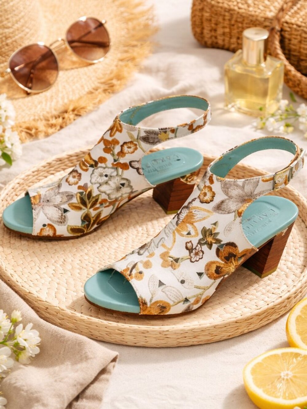 L’Artiste Spring Step White Brown Multi Tapestry Leather Sling Back, 40 …